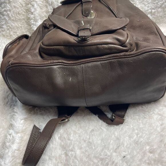 Vintage leather Brown Large Backpack saddle bag. antique tone hardwares. main image 10